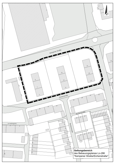 Öffentliche Auslegung des Bebauungsplanes Lo-286 „Kempener Straße/Eichenstraße“ im Stadtteil Lobberich