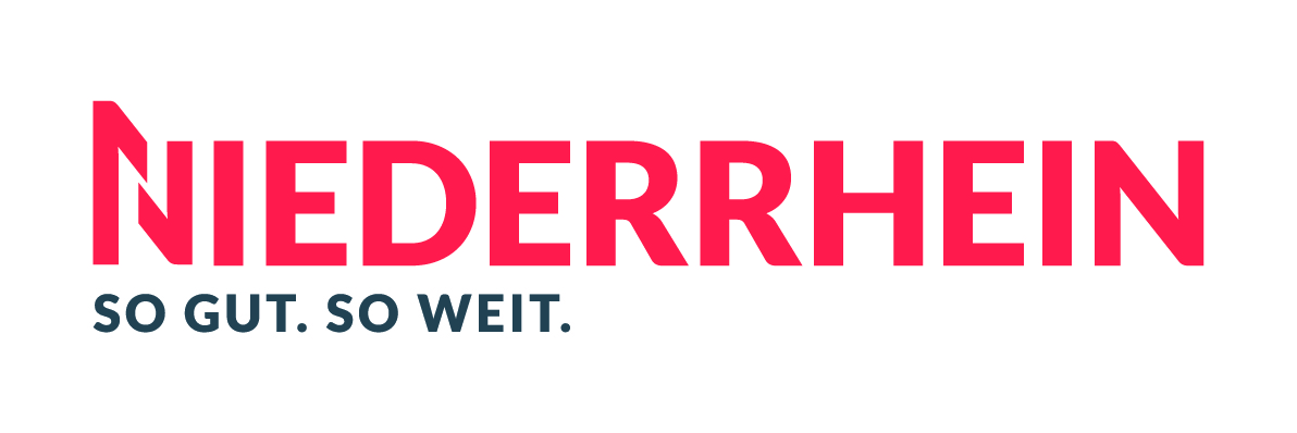 roter Schriftzug Niederrhein auf weißem Hintergrund 