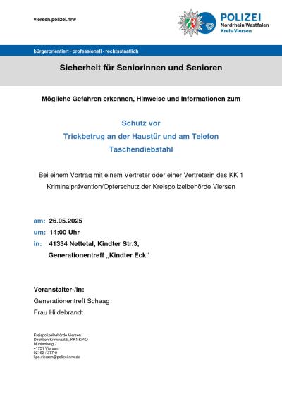 Veranstaltungen_Plakat Vortrag Betrug an Tür & Telefon