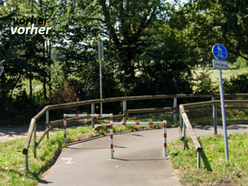 Umlaufsperre an der Querung des Bahnradweges über die Straße Baerlo